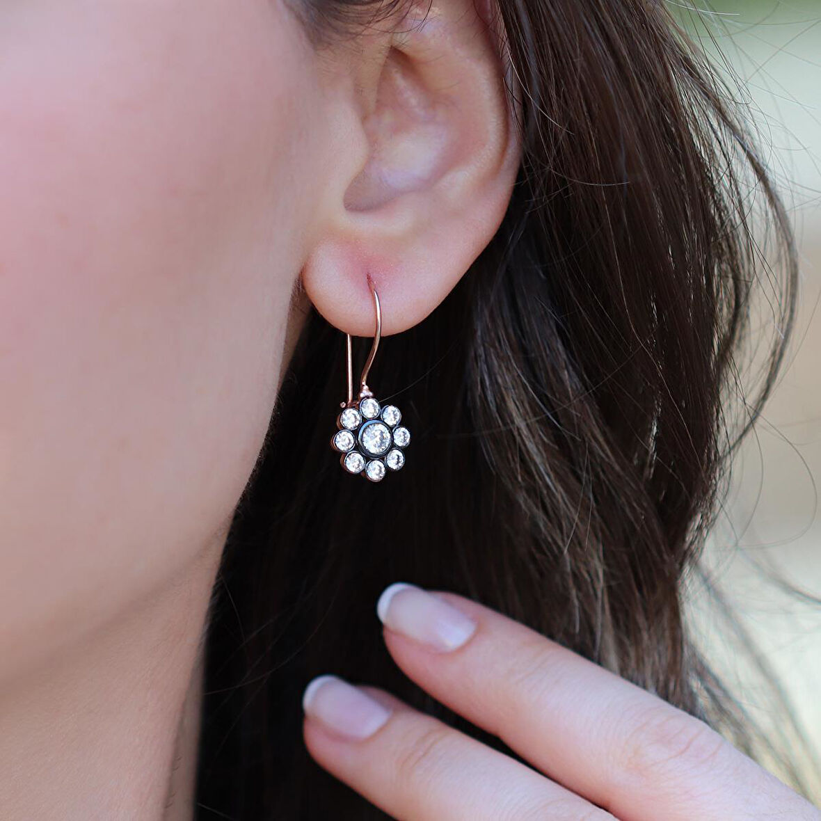 Çiçek Elmas Montür Rose Gold Gümüş Küpe