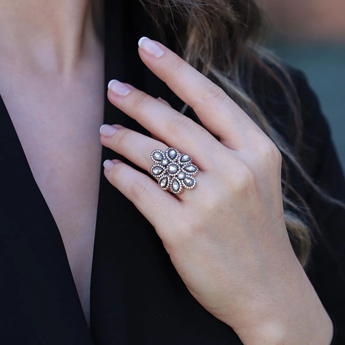 Elmas Montür Modeli Rose Gold Gümüş Yüzük