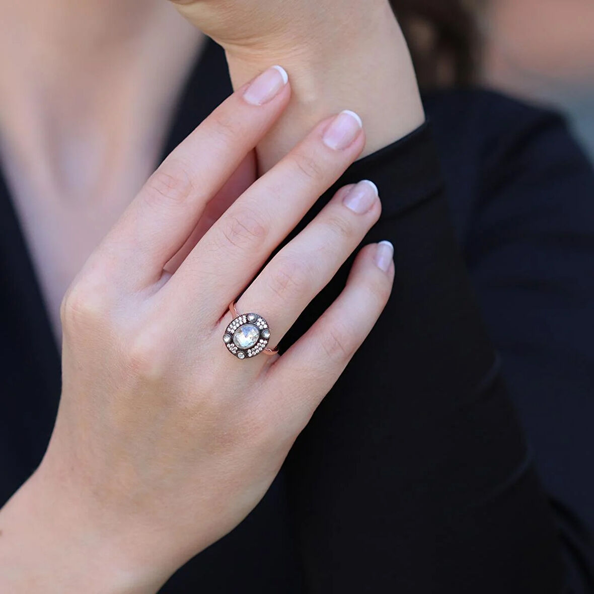 Elips Elmas Montür Modeli Rose Gold Gümüş Yüzük