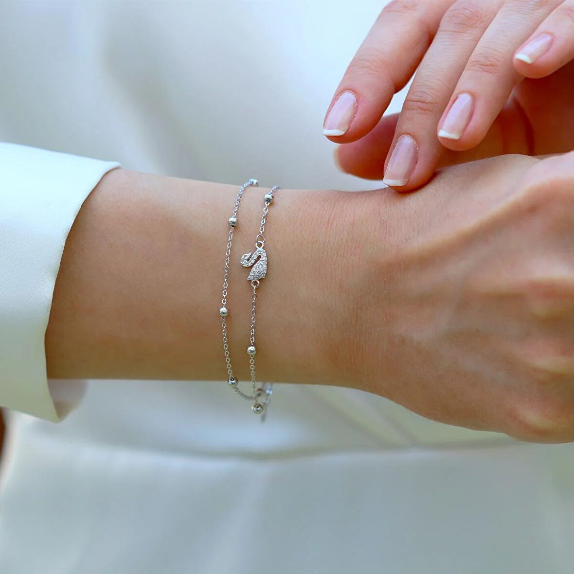 Kuğu Çift Zincirli Trend Gümüş Bileklik