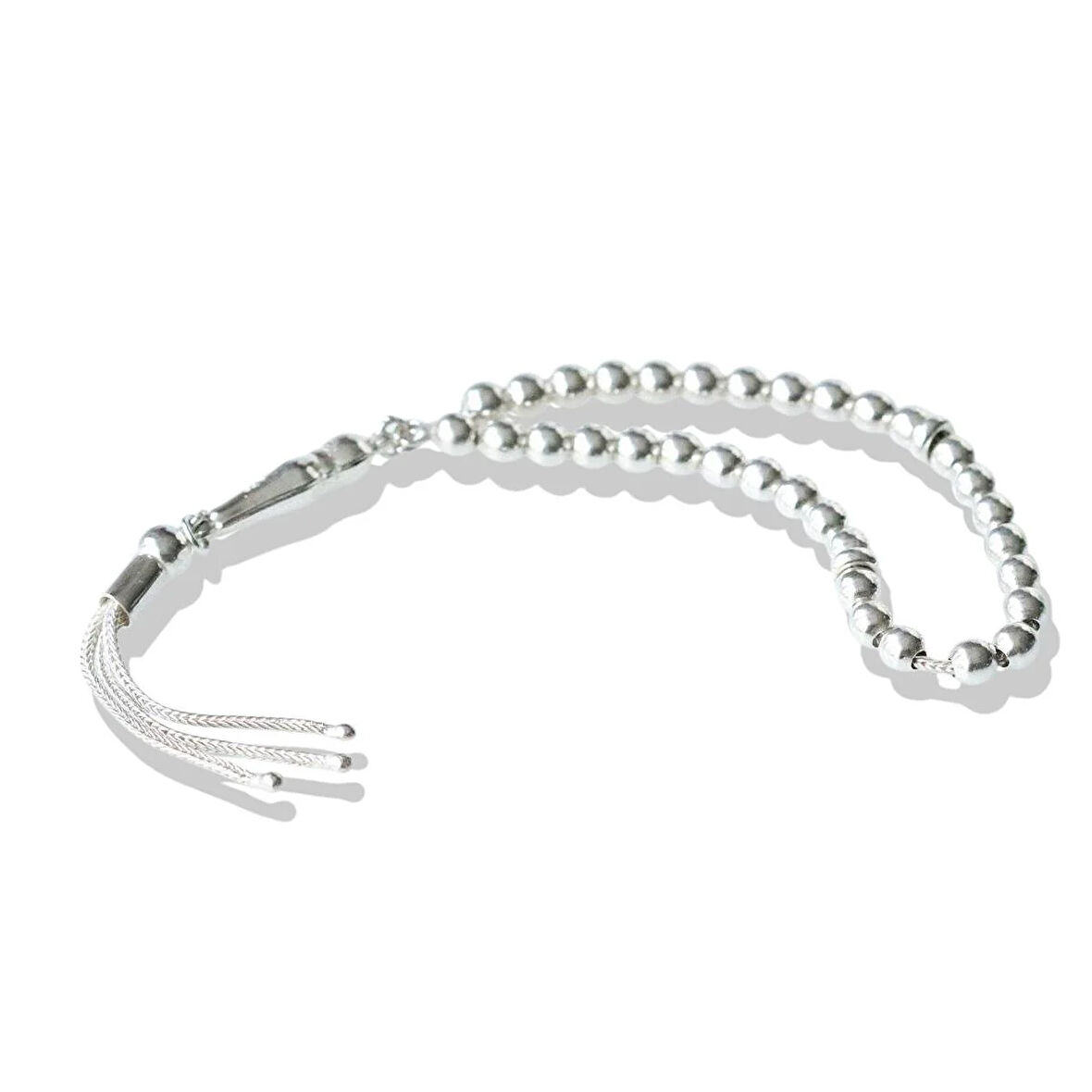 Üç Püsküllü Mini Taneli Gümüş Tesbih