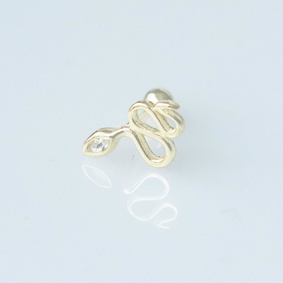 Zirkon Taşlı Serpent Modeli Gold Kaplama Gümüş Tragus