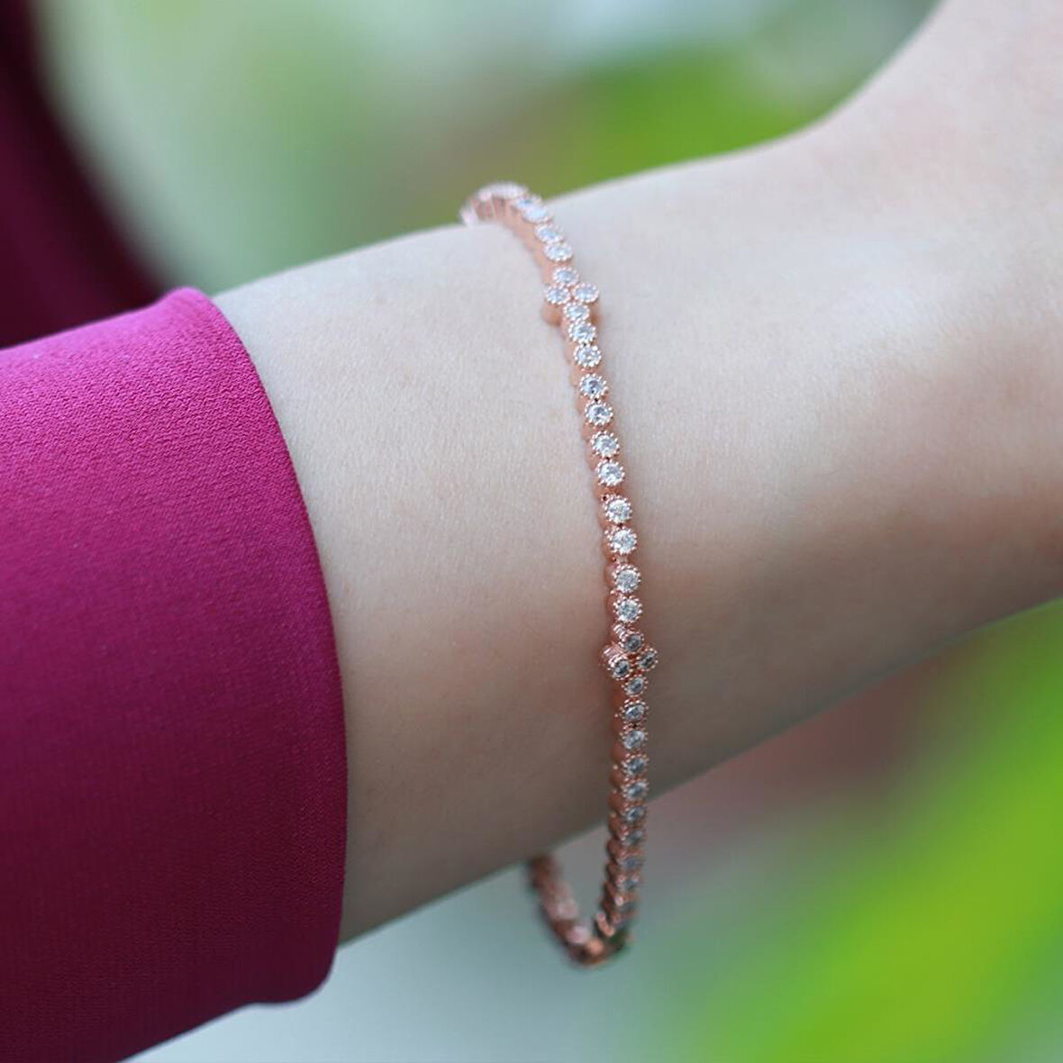 Elmas Montür Modeli Su Yolu Rose Gold Kaplama Gümüş Bileklik