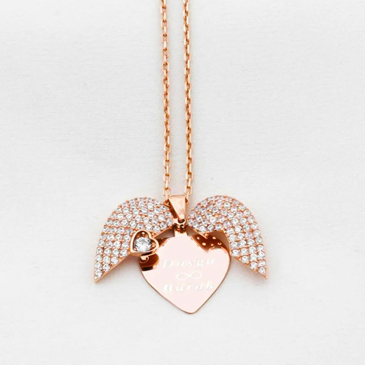 Kalp Tektaş Model Açılır Kapanır Gümüş Kolye