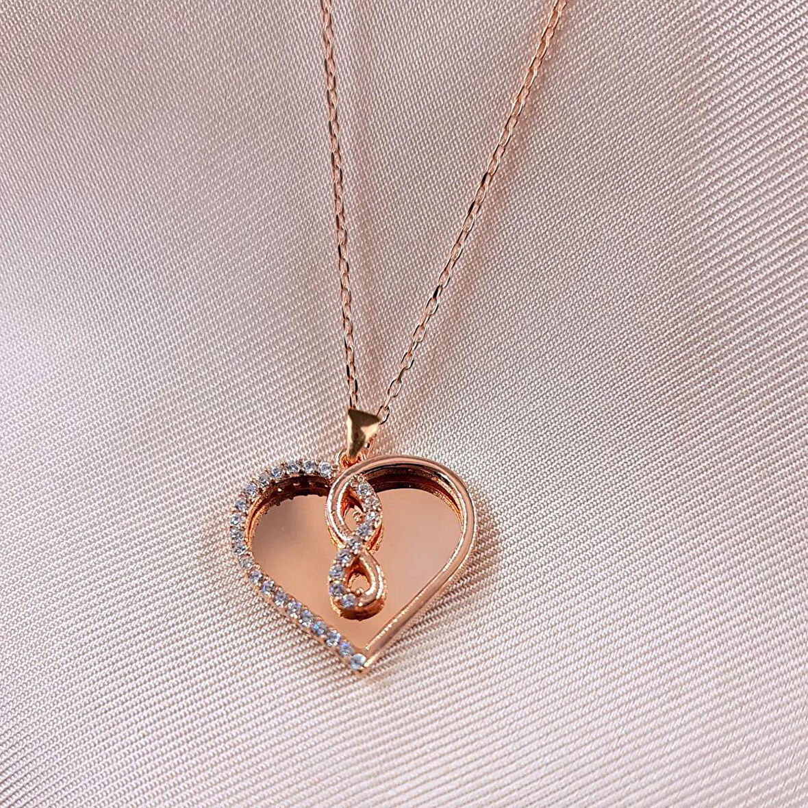 Kalp SonsuzlukRose Gold Kaplama Gümüş Kolye