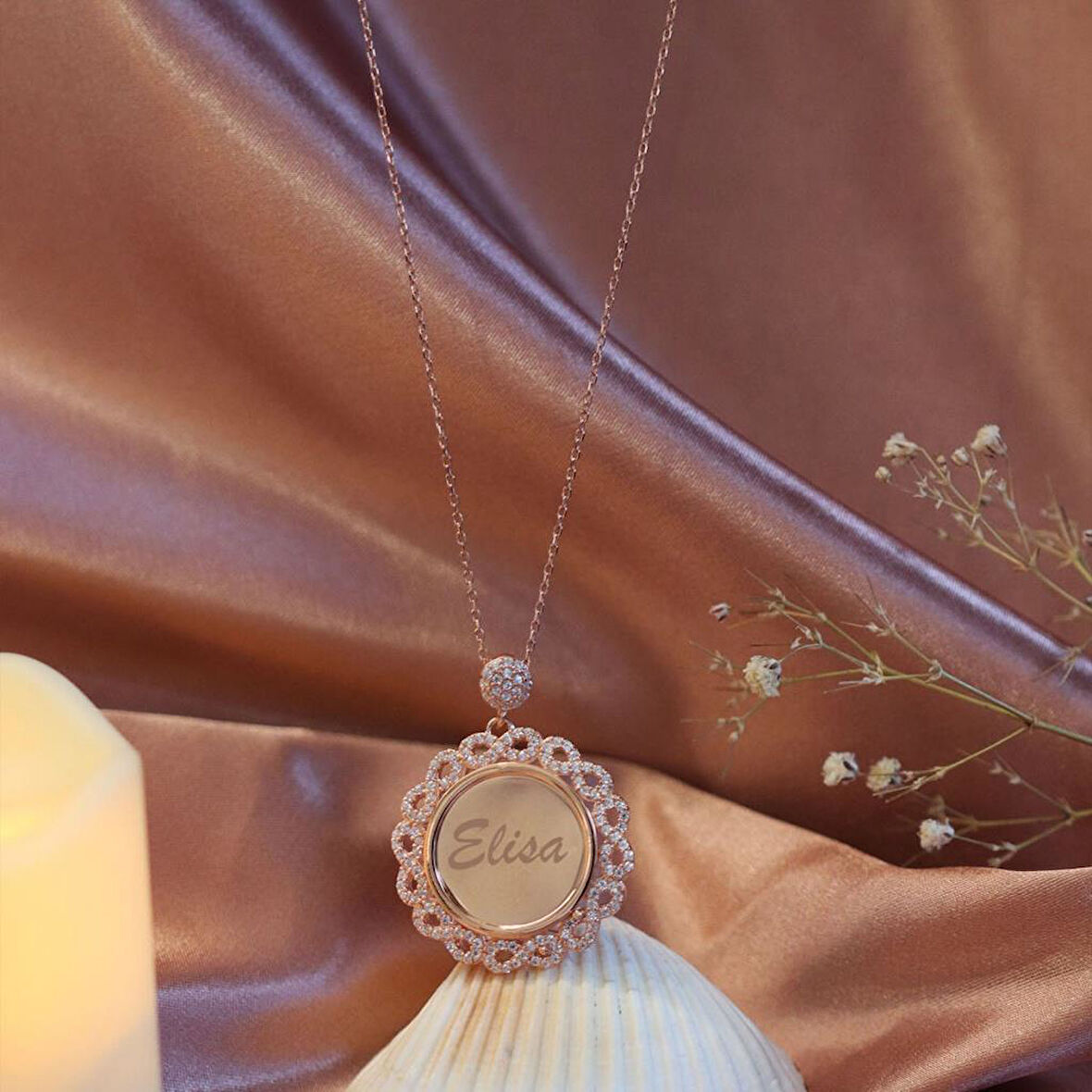 Sonsuzluk Çerçeveli İsim Yazılabilir Rose Gold Gümüş Kolye