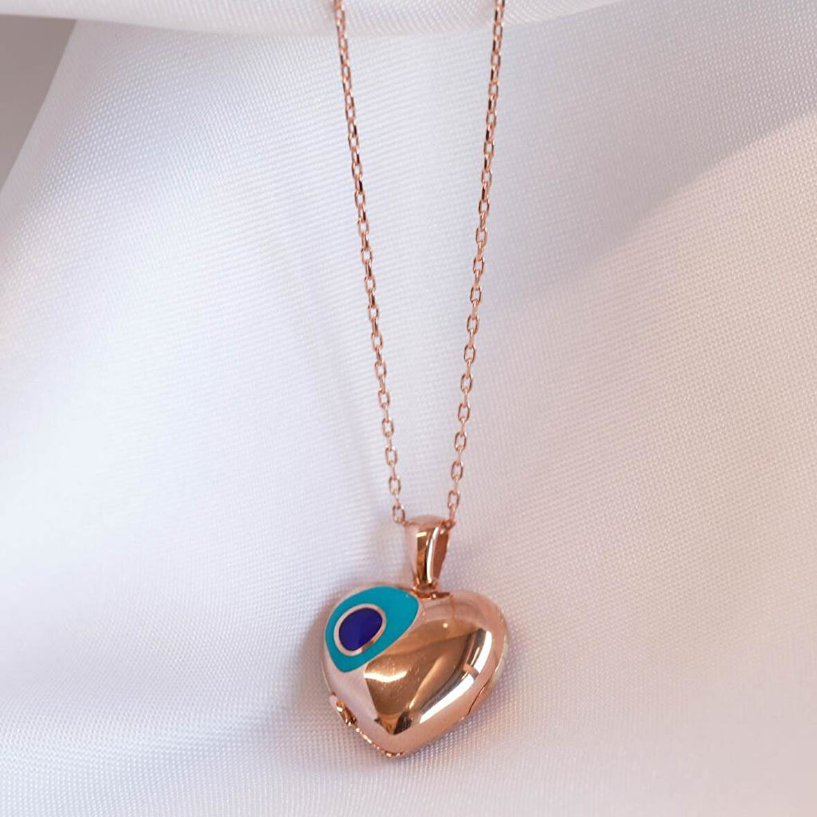 Rose Gold Kaplama Nazar Boncuklu Açılır Kapanır İsim Yazılabilen Gümüş Kolye