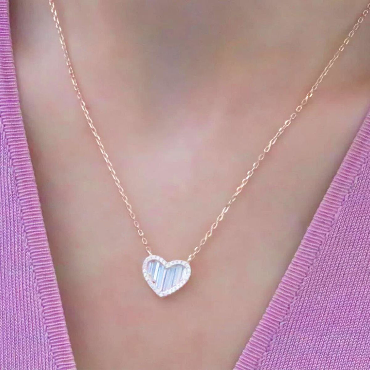 Baget Taşlı Kalp Gümüş Kolye