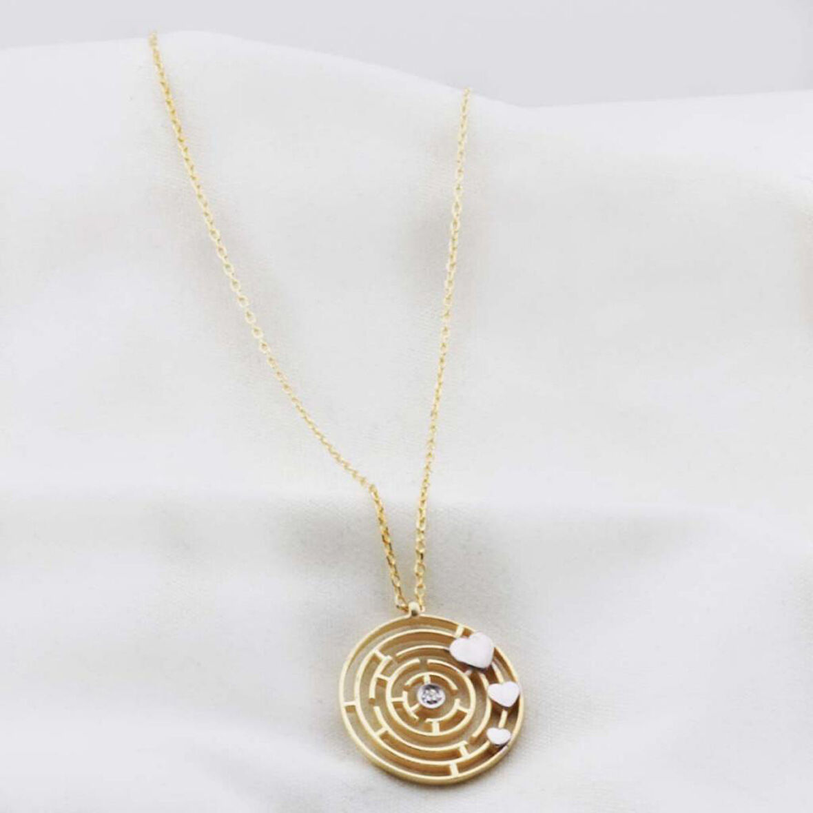 Pırlanta Taş Labirent 0.02 CT Gold Micron Kaplama Gümüş Kolye