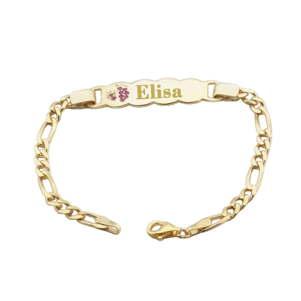 Pembe Zirkon Taşlı Bebek El Ayak İzi Gold Kaplama Gümüş Çocuk Bilekliği