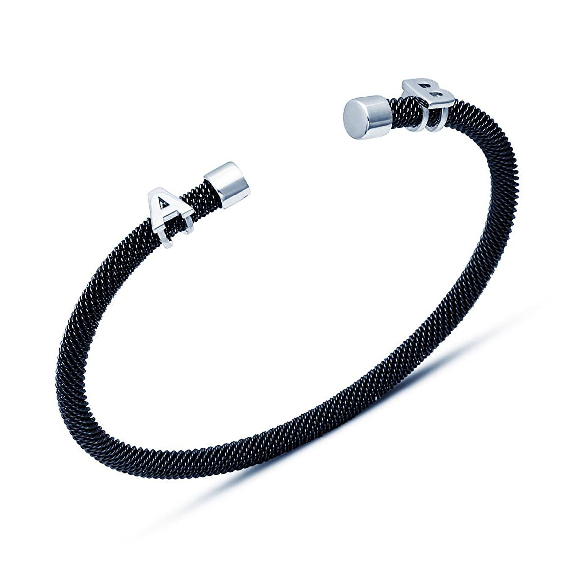 Kişiye Özel Harfli Siyah-Gümüş Erkek Bilekliği