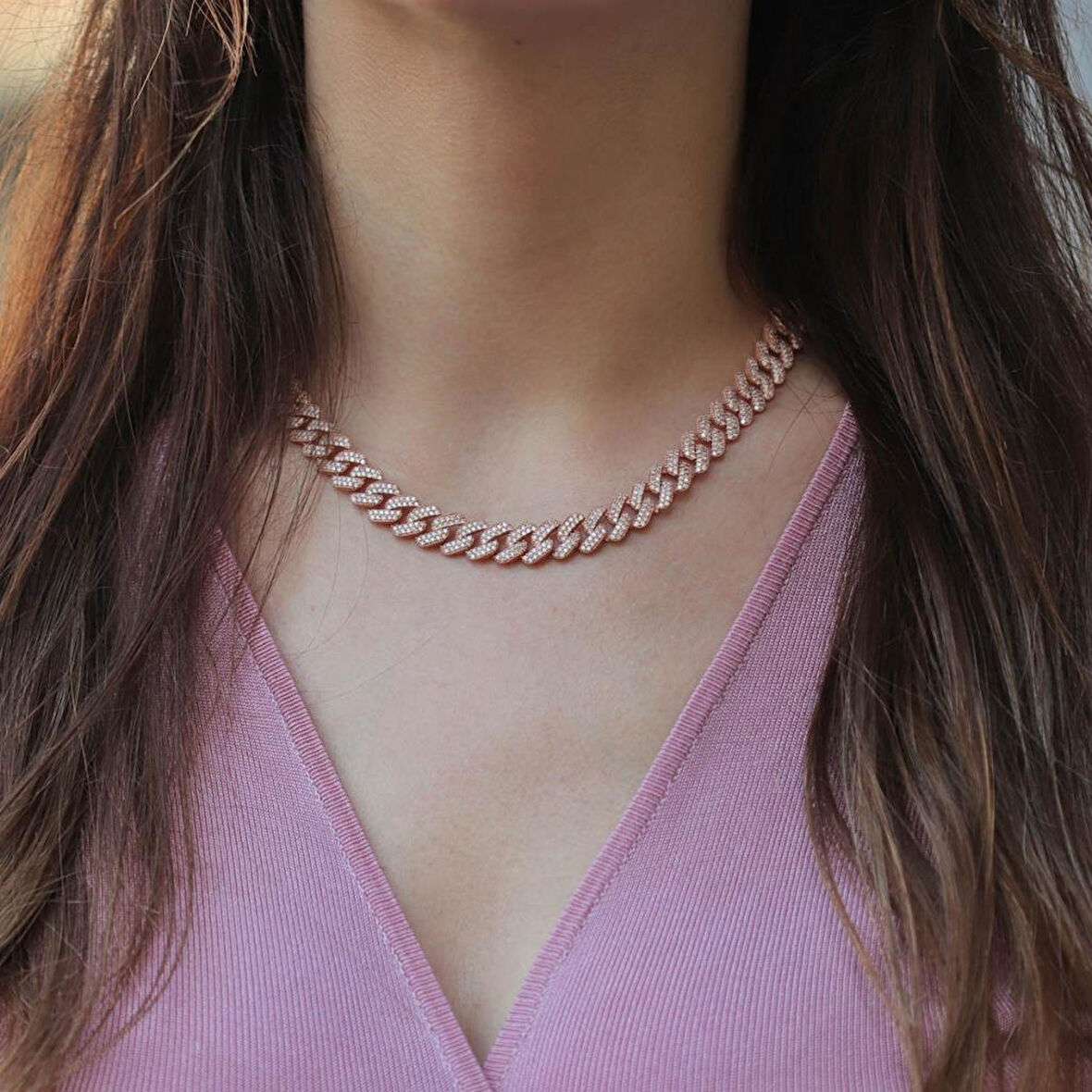 Gurmet Model Zirkon Taşlı Rose Altın Kaplama Gümüş Gerdanlık