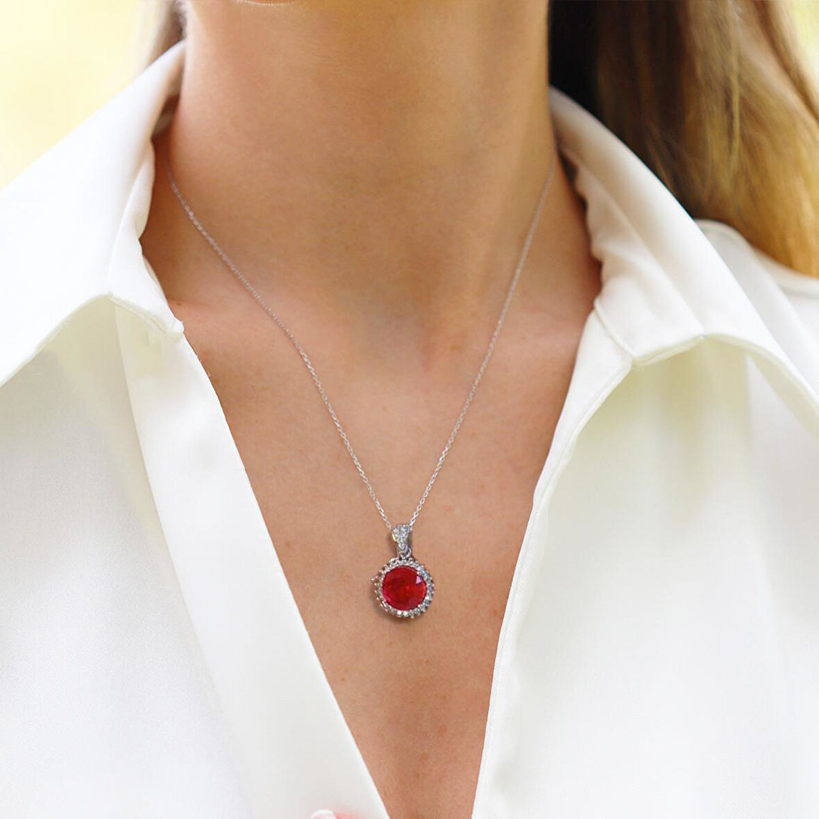 Red Paraiba Taşlı Yuvarlak Model 925 Ayar Gümüş Kolye