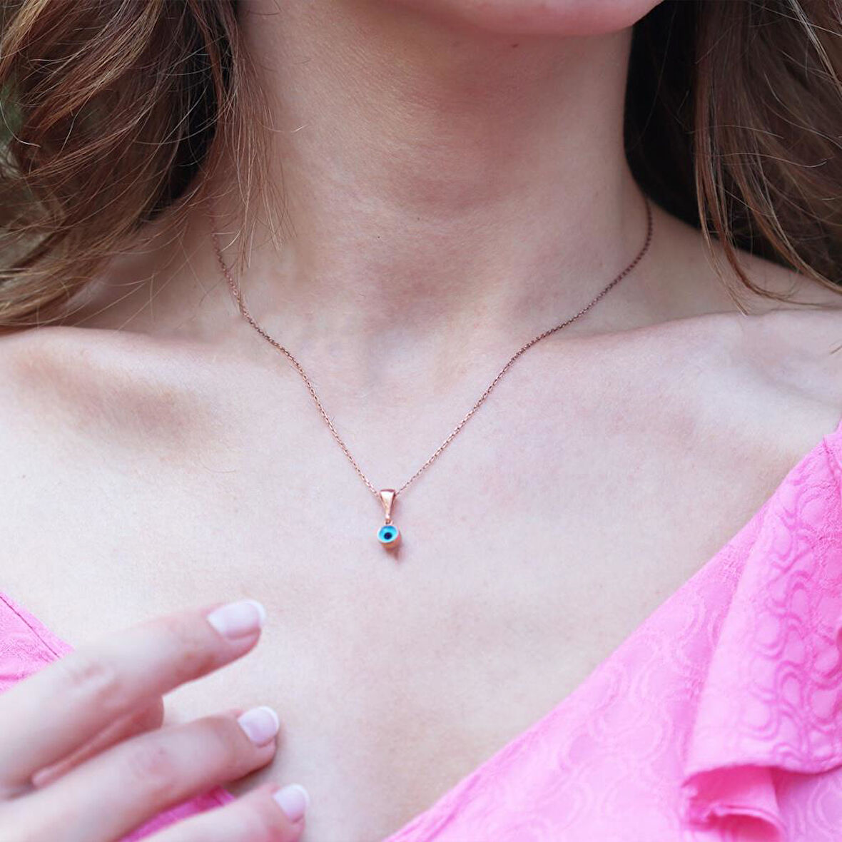 Göz Nazar Boncuklu Rose Gold Kaplama Gümüş Kolye