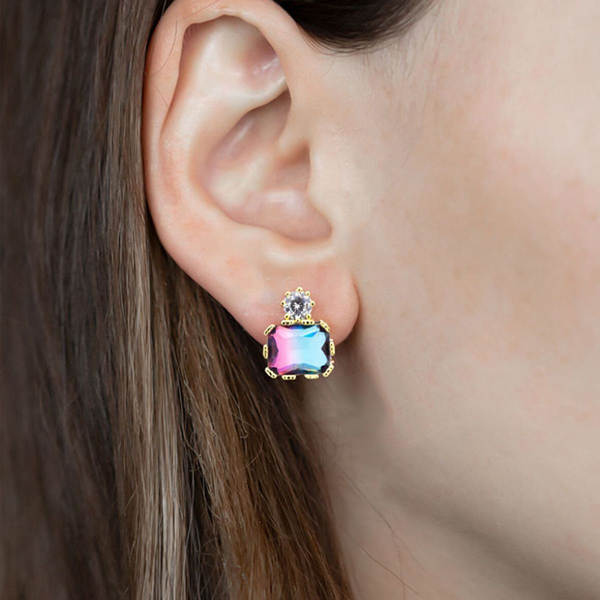 Turmalin Taşlı Gold Kaplama Gümüş Küpe