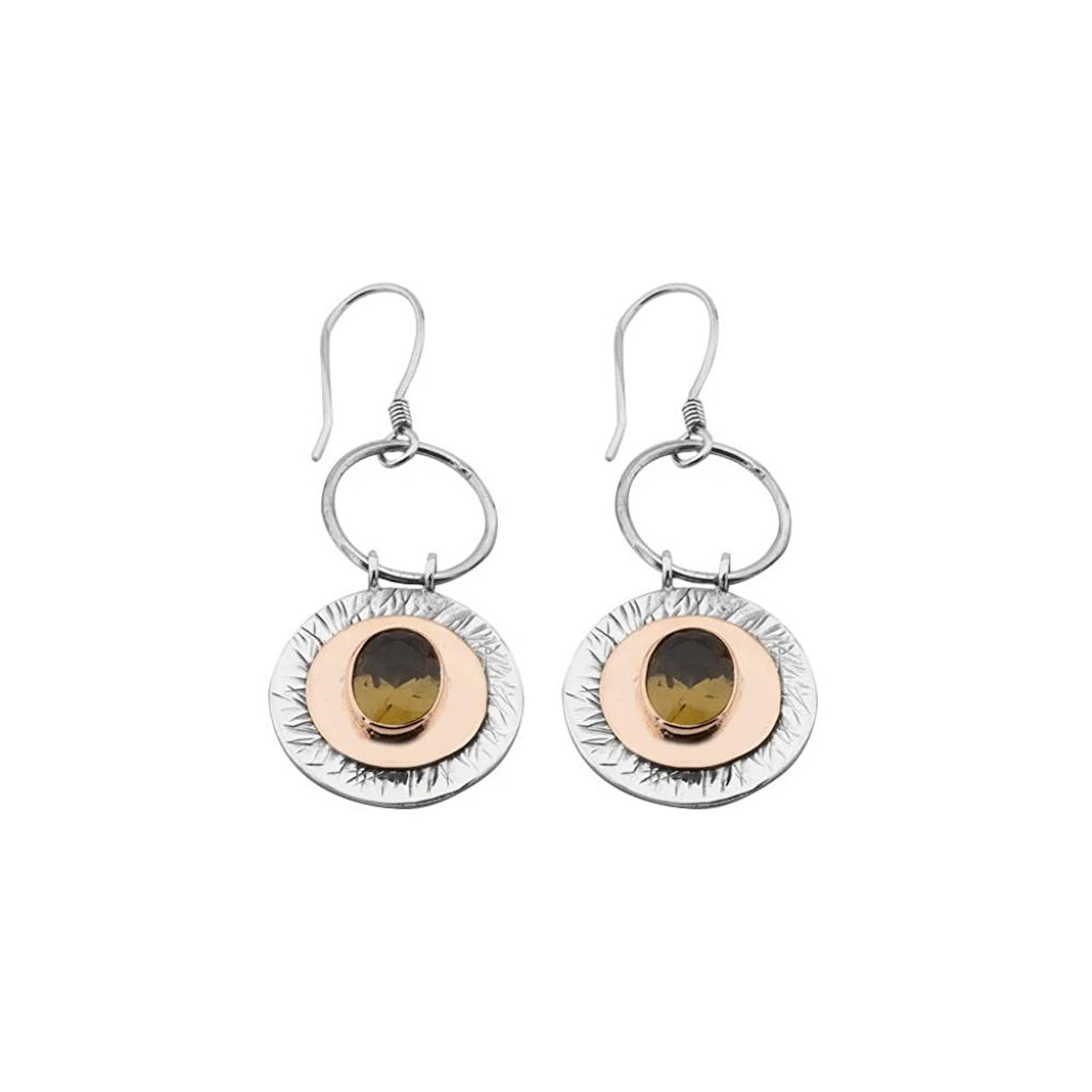 Gümüş Özel Tasarım Dövme El İşi Mistik Topaz Taşlı Küpe