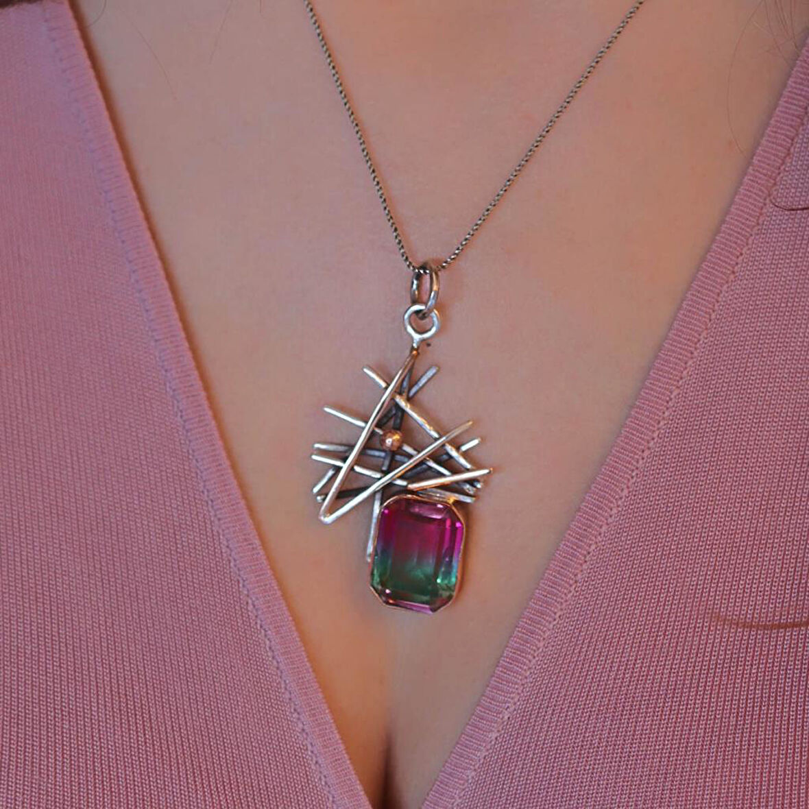 Mistik Topaz Taşlı 925 Ayar Otantik Tasarım Kolye