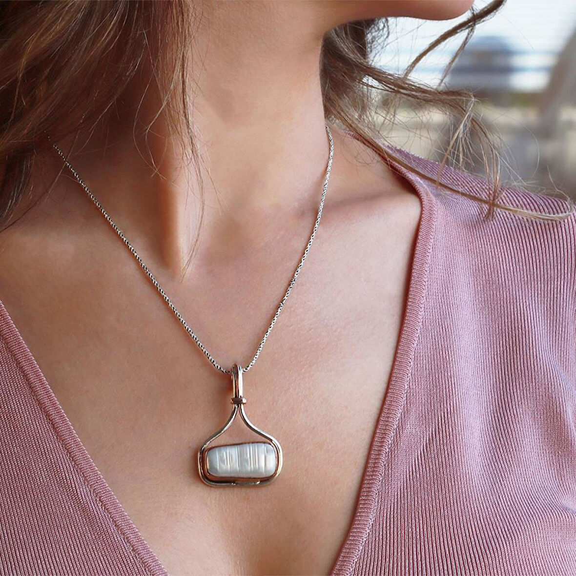 Barok İnci EL İşi Otantik 925 Ayar Gümüş Kolye