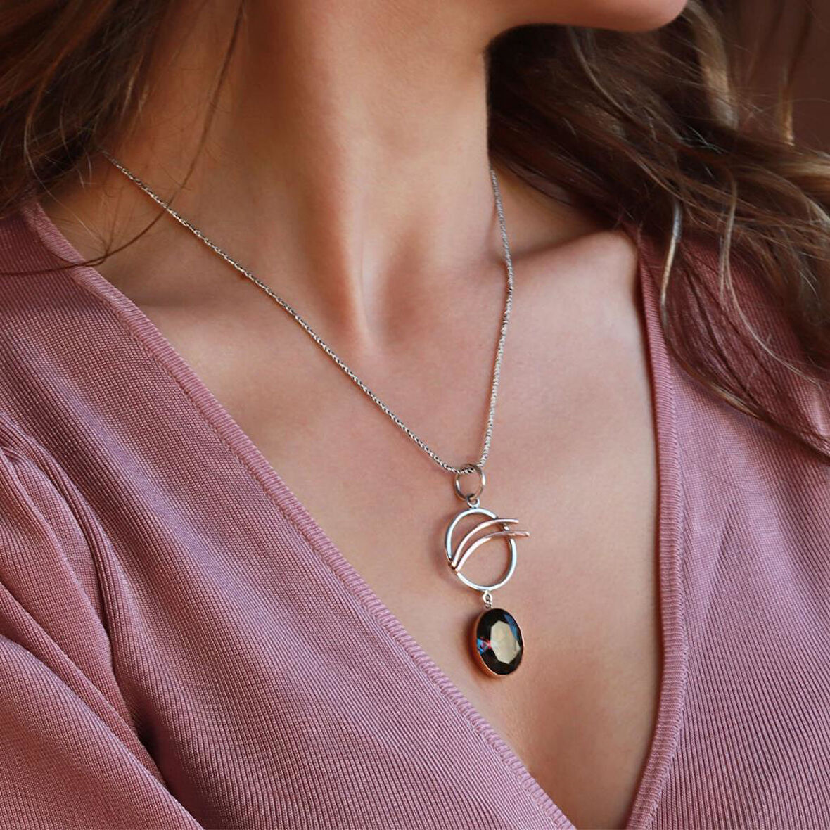 Mistik Topaz Taşlı El İşi Otantık 925 Ayar Gümüş Kolye