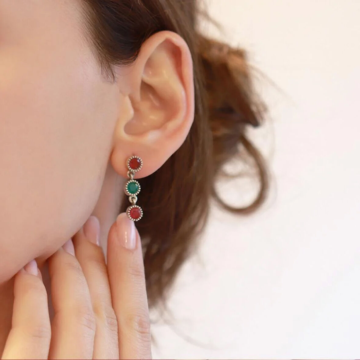 Turmalin Taşlı Su Yolu Otantik Gümüş Küpe