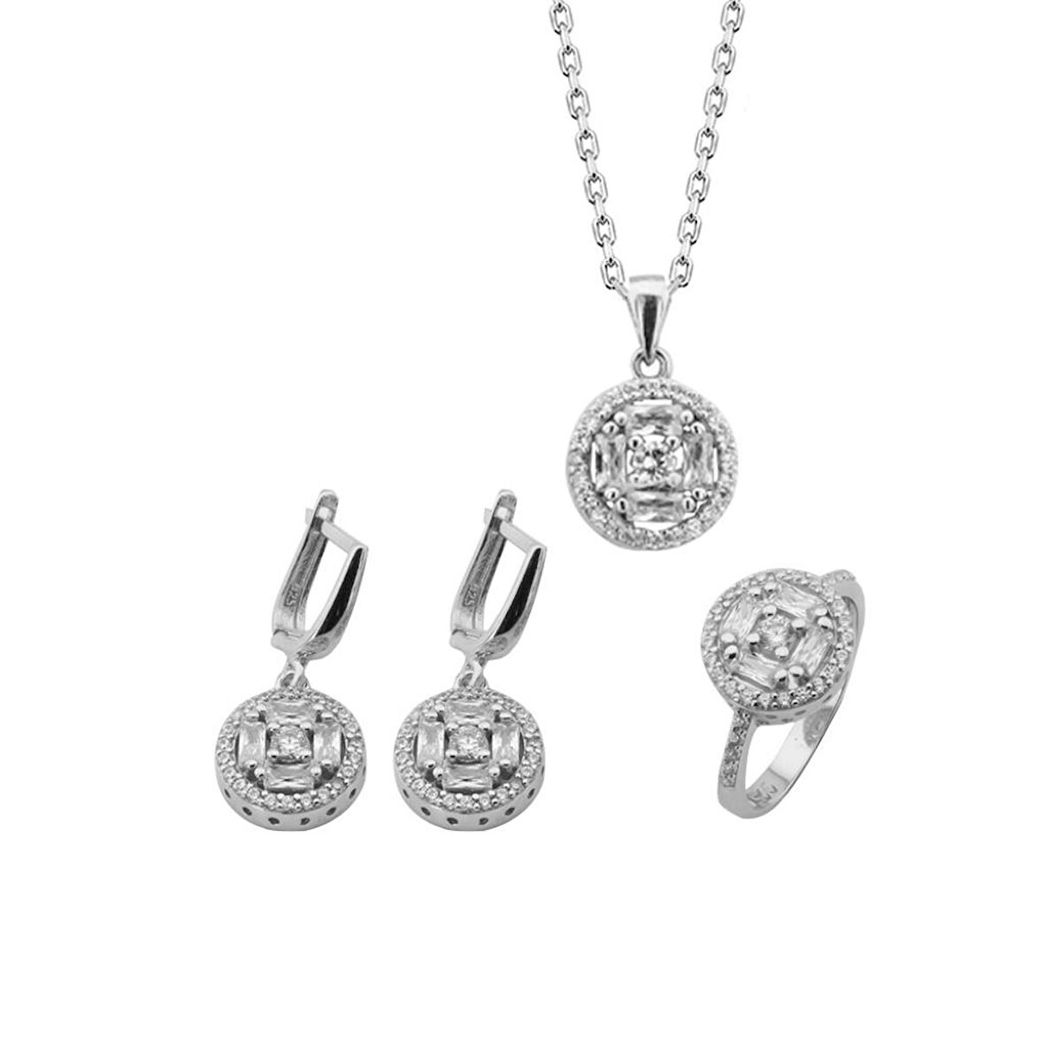 Zirkon Taşlı Pırlanta Modeli Gümüş Set