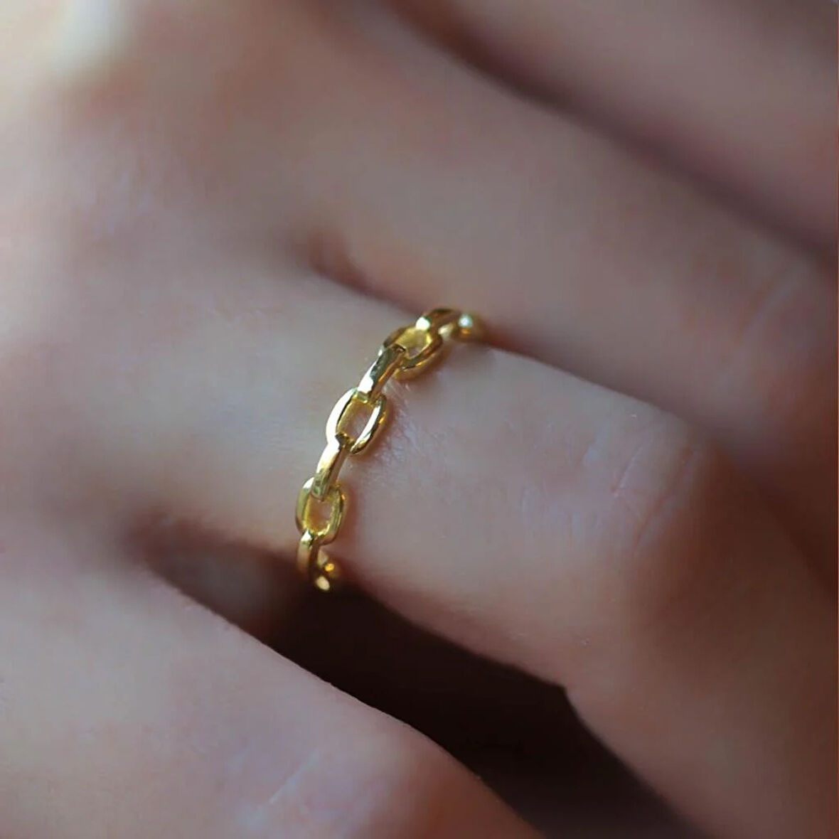 Gold Kaplama 925 Ayar Gümüş Zincir Modeli Yüzük