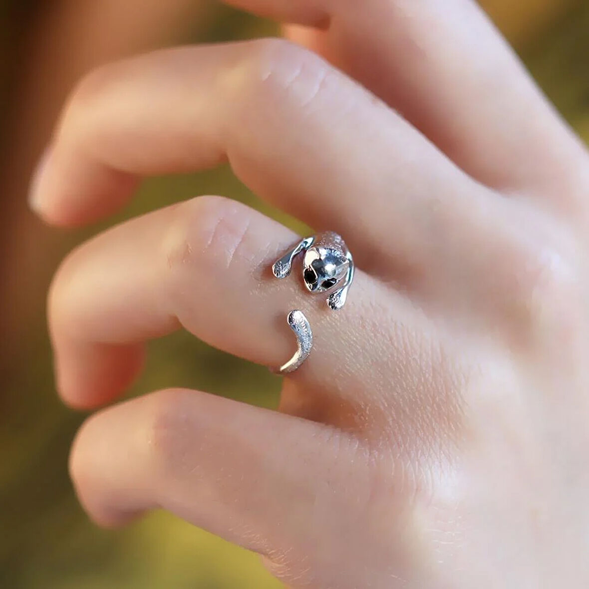 Siyah Gözlü Gümüş Kedi Yüzük