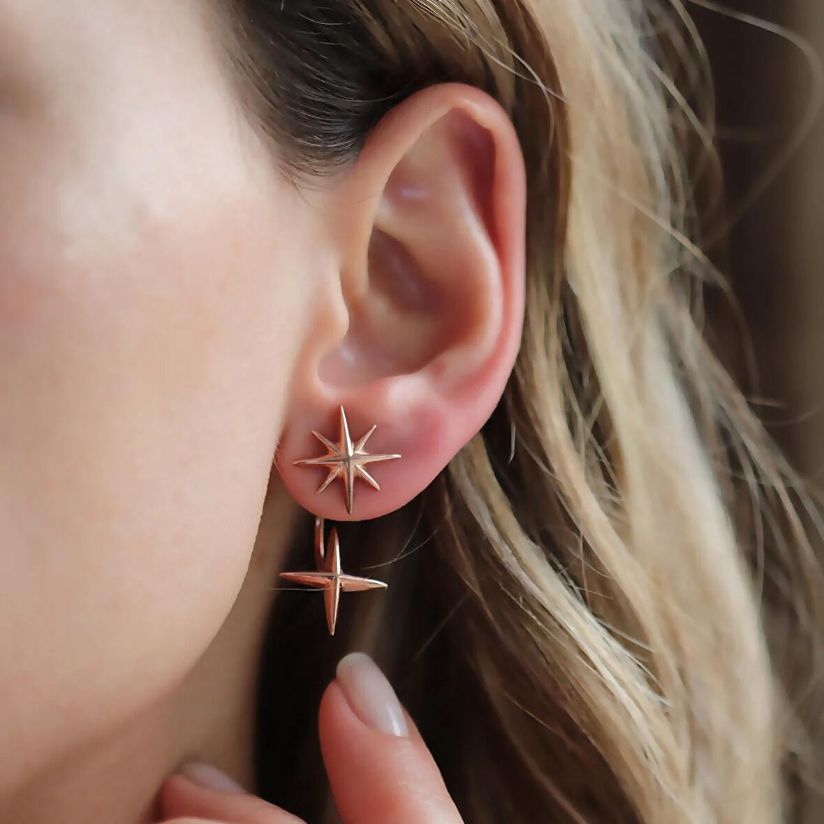 Rose Gold Kaplama Lodestar Gümüş Küpe