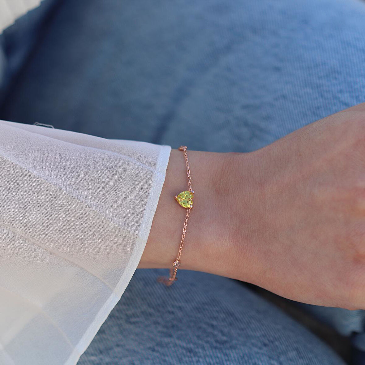 Sitrin Taşlı Rose Gold Kaplama Sevgili Kalp Gümüş Bileklik