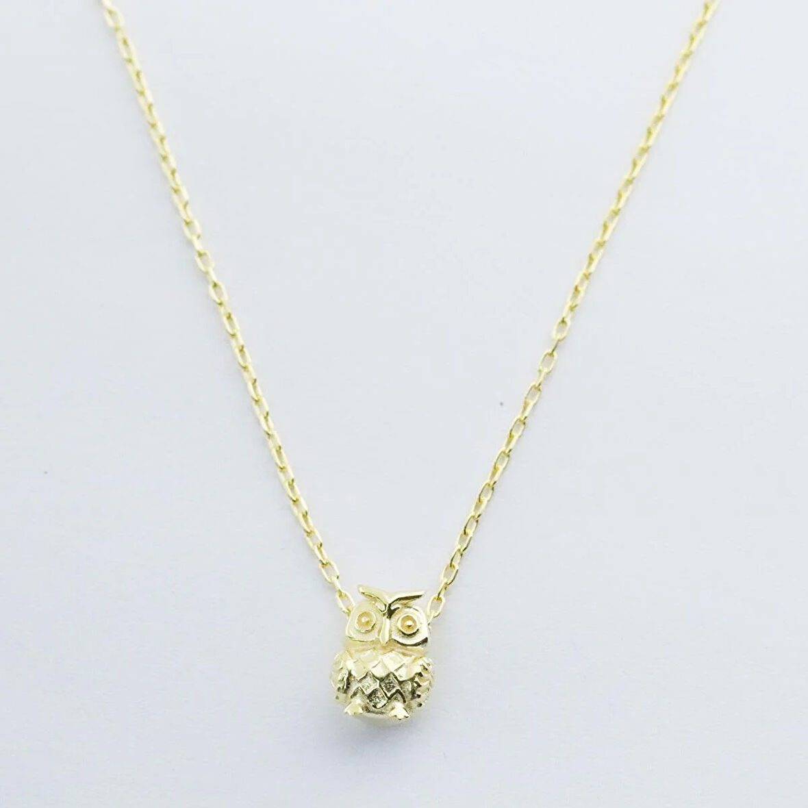 Baykuş Figürlü Gold Kaplama Gümüş Kolye