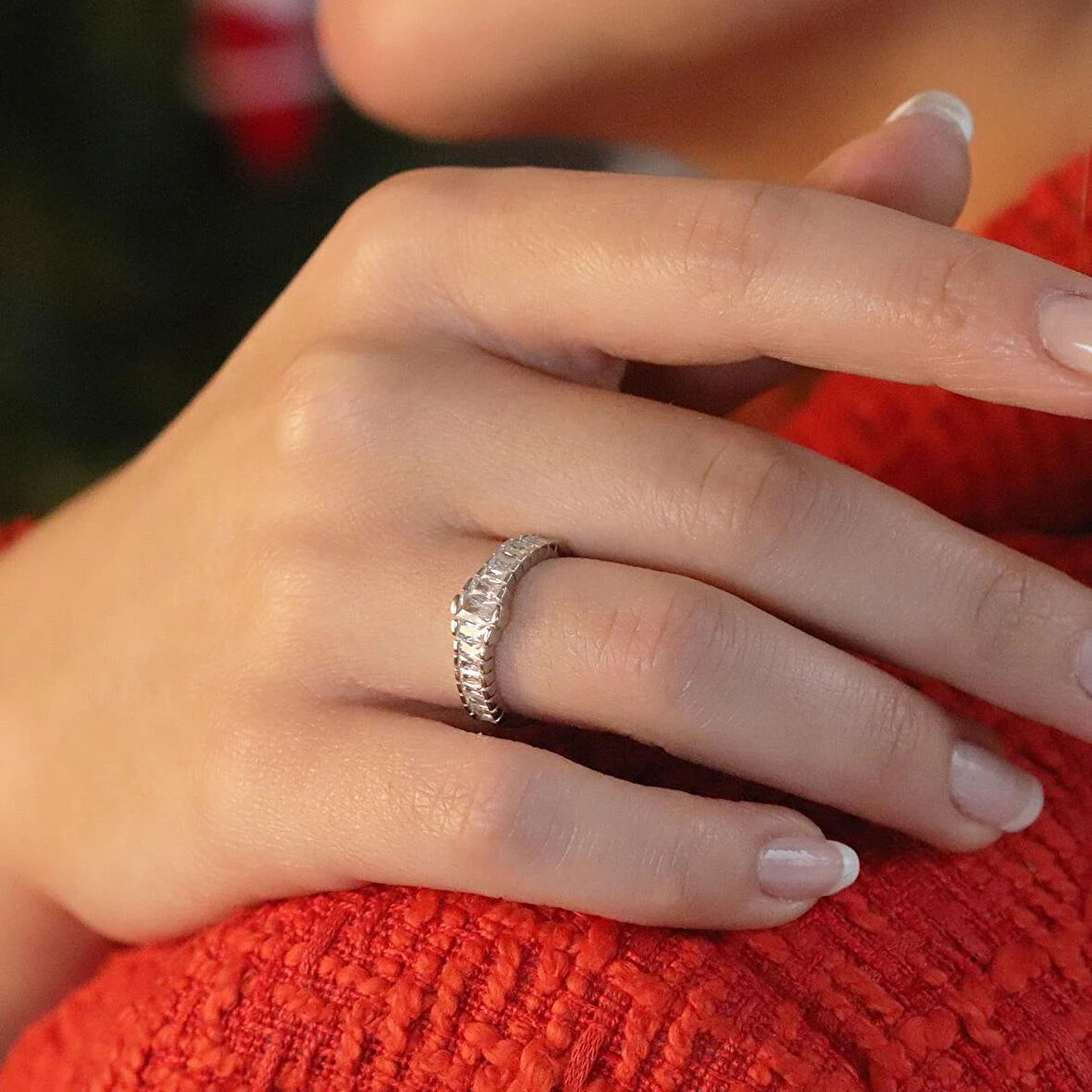 Tamtur Baget Taşlı Ayarlanabilir Gümüş Yüzük