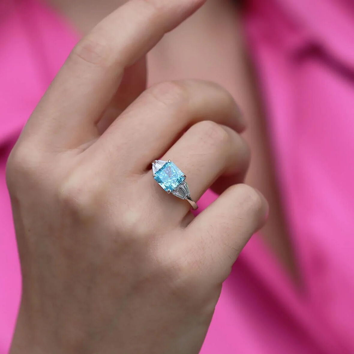 Prenses Kesim Aquamarine Taşlı Gümüş Yüzük