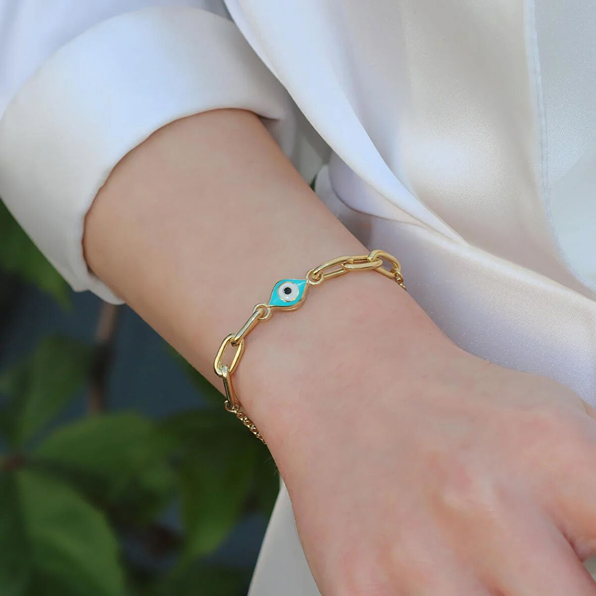 Fortuna Göz Mineli Gold Kaplama Gümüş Bileklik