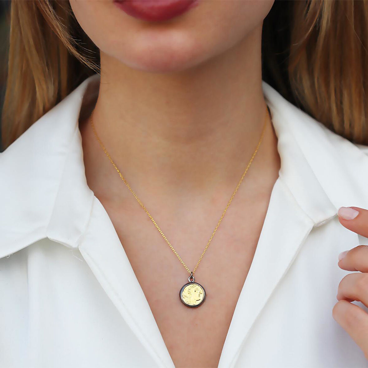 Antik Para Gold Kaplama Gümüş Kolye