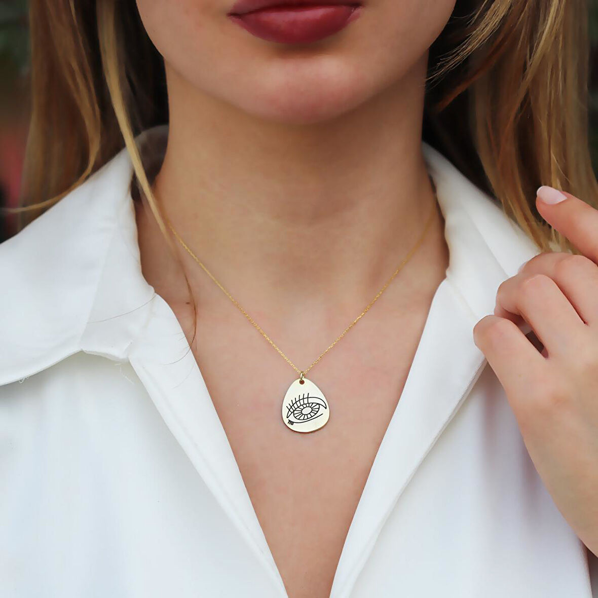 Damla Göz Gold Kaplama Gümüş Kolye