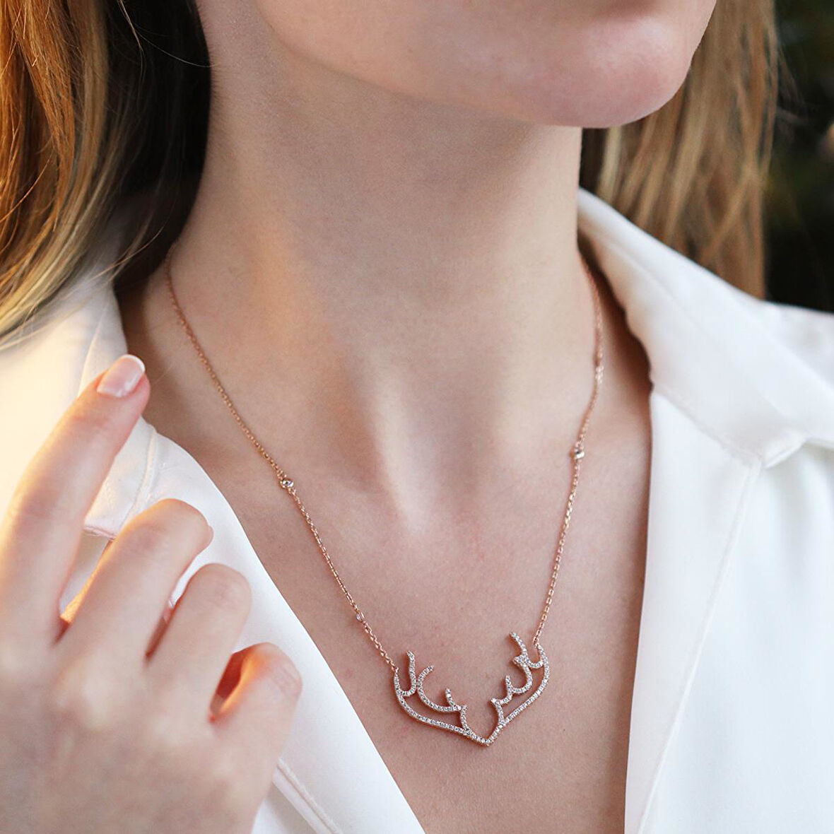 Geyik Model Rose Gold Kaplama Gümüş Kolye
