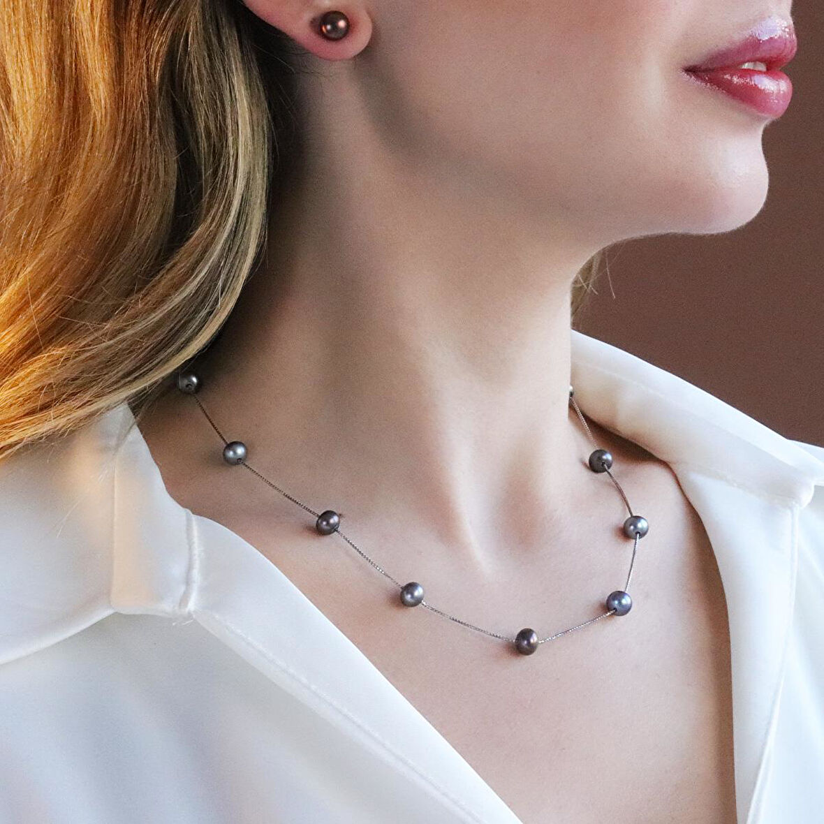 Siyah İnci 925 Ayar Gümüş Set