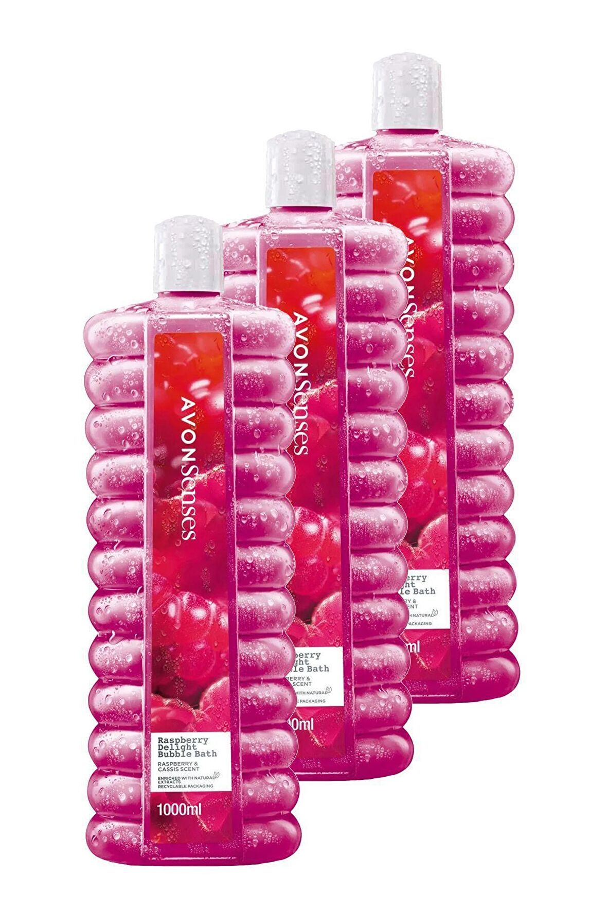 Avon Senses Raspberry Delight Ahududu ve Frenk Üzümü Kokulu Banyo Köpüğü 1000ml Üçlü Set
