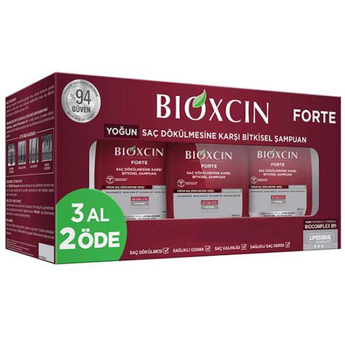 Bioxcin Forte 3 Al 2 Öde Yoğun Saç Dökülmesi Şampuanı 3x300 ml