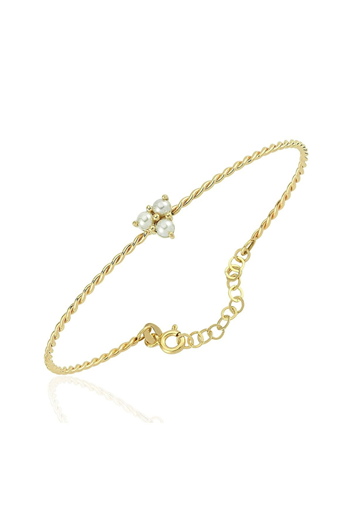 Altın Bilezik - Mini İncili Burgu 14 Ayar Altın Bilezik