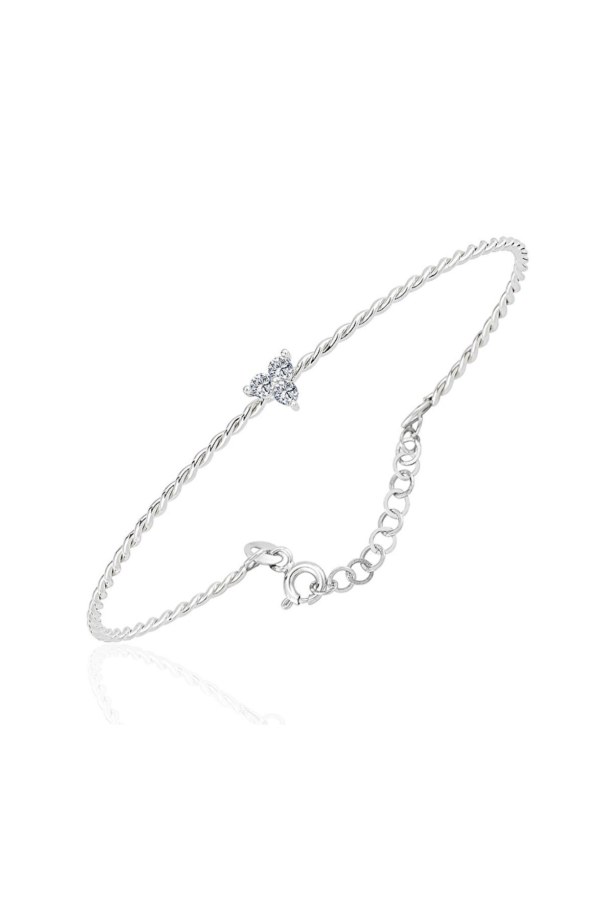 Altın Bilezik - Üç Mini Taşlı Burgu 14 Ayar Altın Bilezik