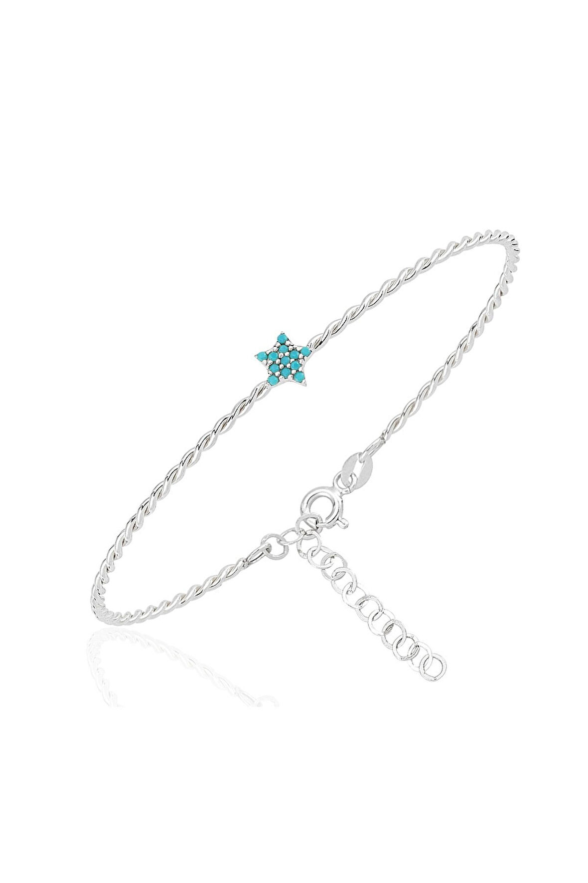 Altın Bilezik - Mini Firuze Yıldızlı Burgu 14 Ayar Altın Bilezik