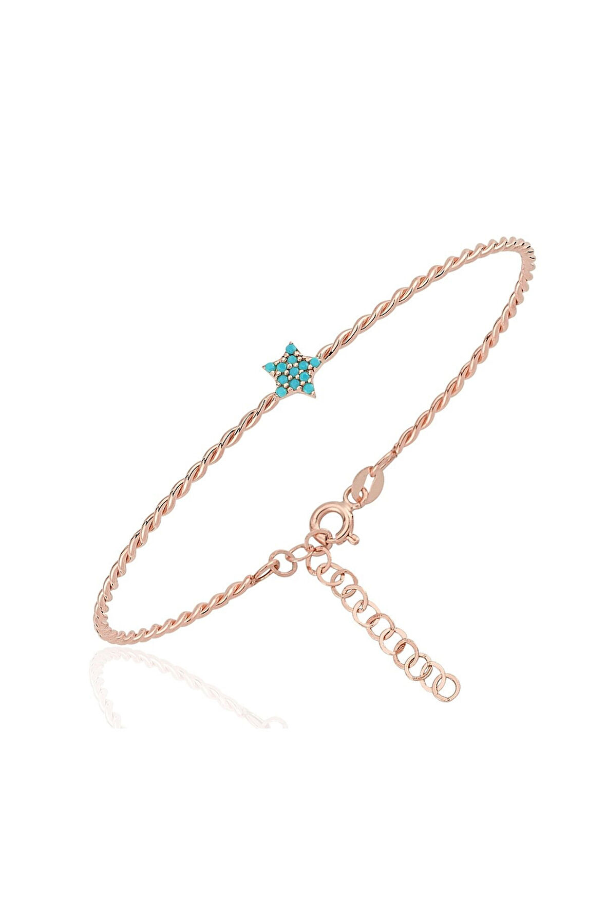 Altın Bilezik - Mini Firuze Yıldızlı Burgu 14 Ayar Altın Bilezik