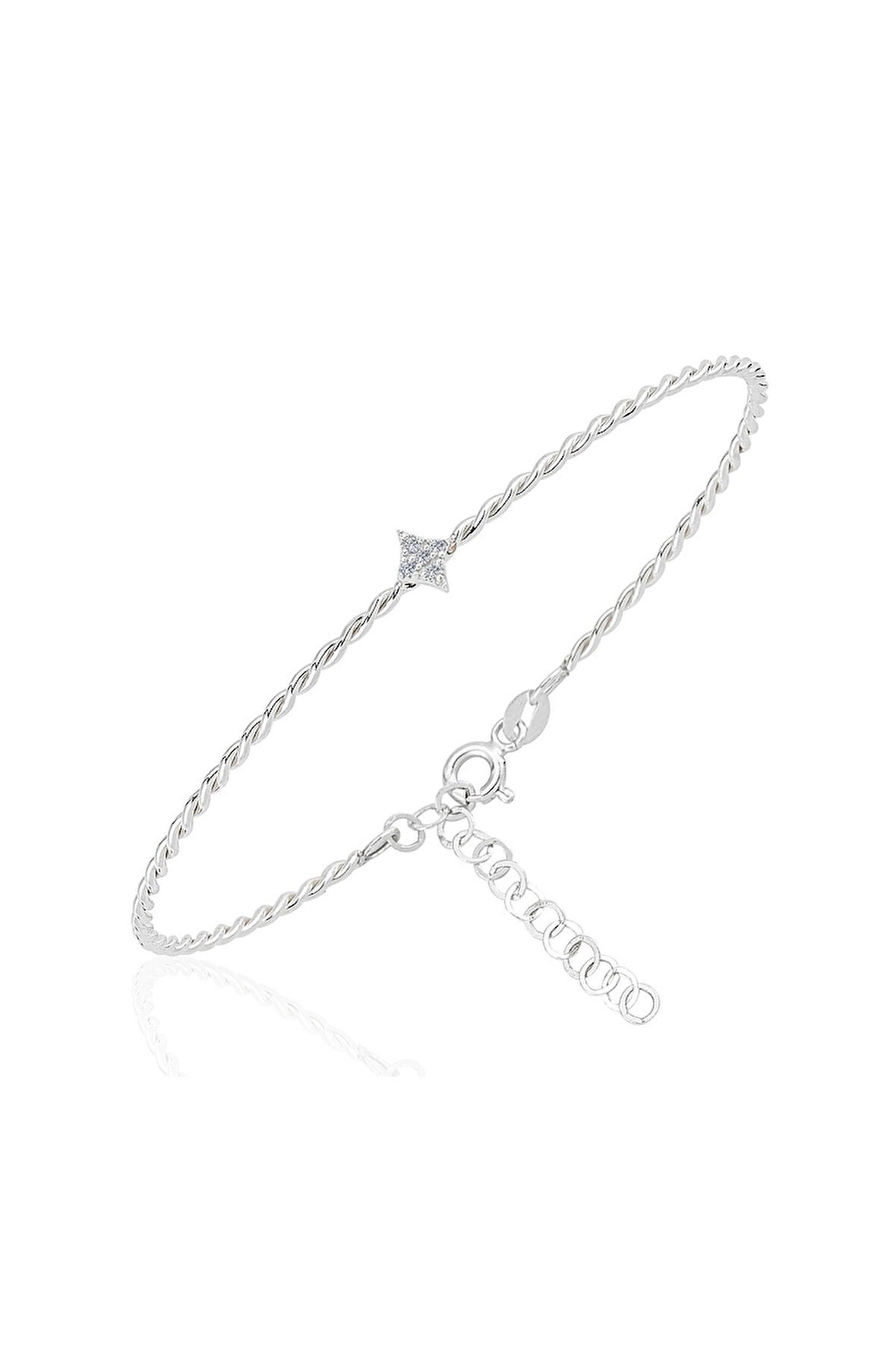 Altın Bilezik - Taşlı Mini Karo Burgu 14 Ayar Altın Bilezik