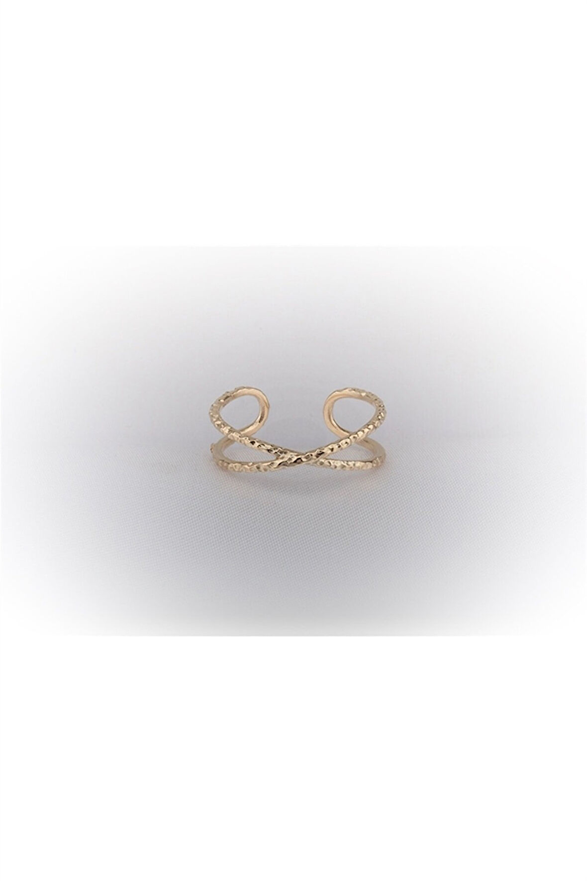 Çapraz Yol Dövülü Eskitme Spor 14 Ayar Altın Yüzük-Hediye Altın Yüzük