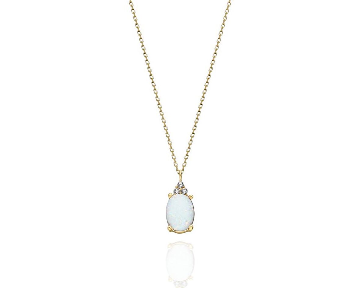 925 Ayar Gümüş Kolye -1.5Ct Opal  Oval Taşlı Pırlanta Montürü  Nano Has Taşlı Gümüş Kolye-Hediye 925 Ayar Gümüş Kolye