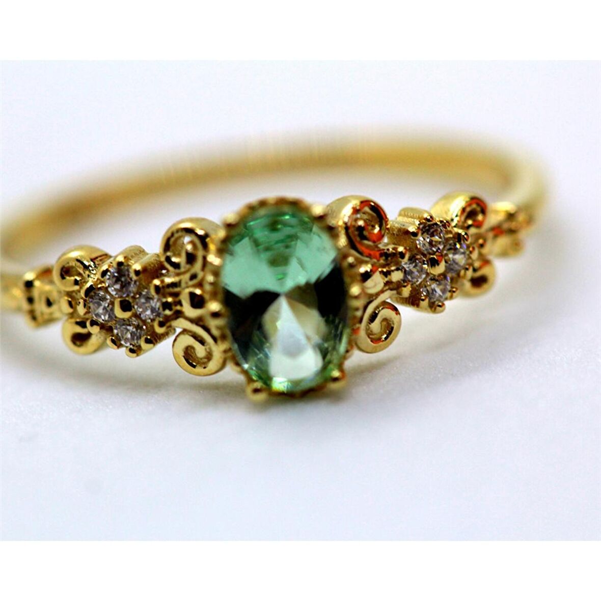 Carla Green Topaz Evlilik Teklifi Yüzüğü-Vintage Green Topaz Hediye 14 Ayar Altın Yüzük