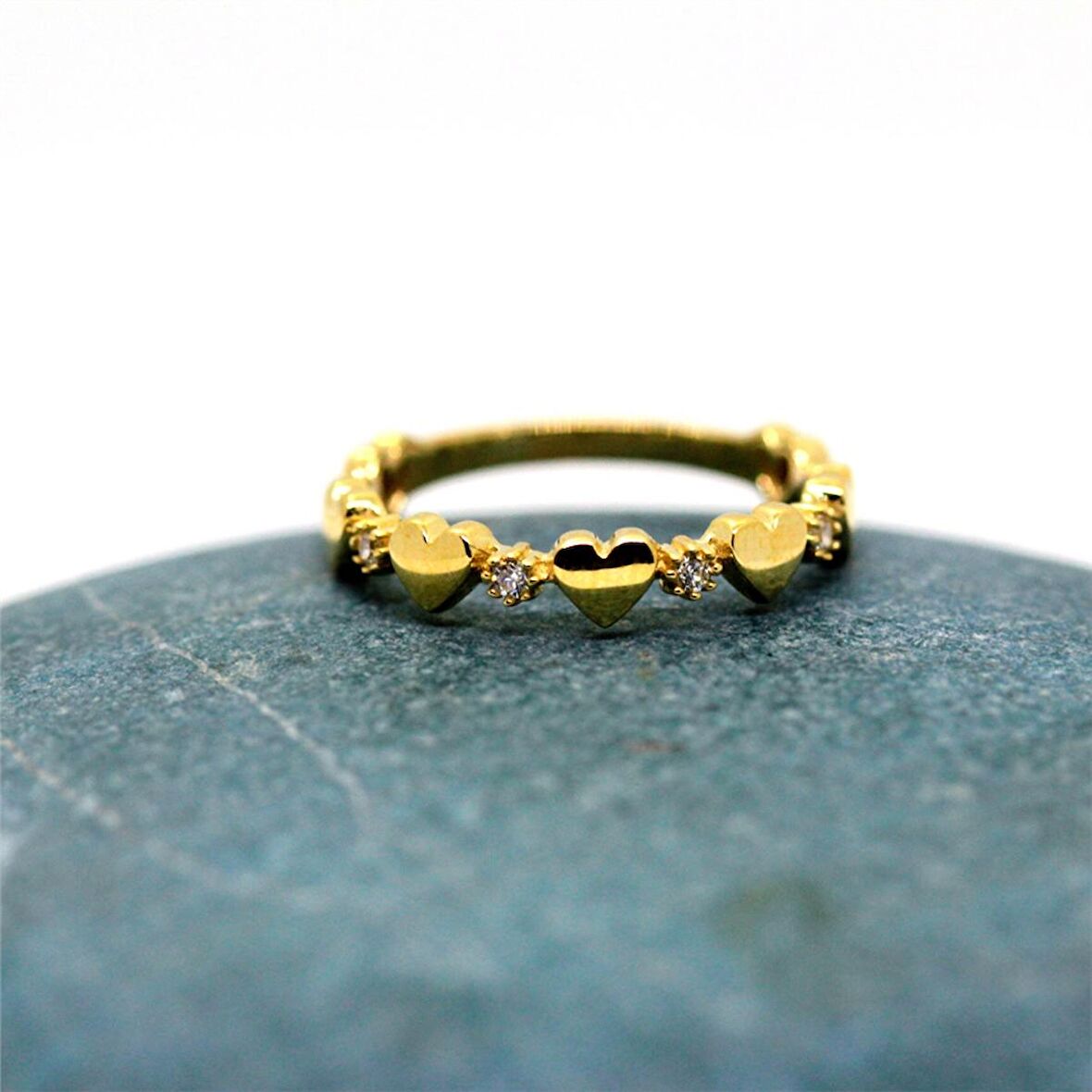 Kalp Sadakat Yemini (Pırlanta)Taşlı 14 Ayar Altın Sıralı Alyans Yüzük-Hediye 14 Ayar Altın Yüzük