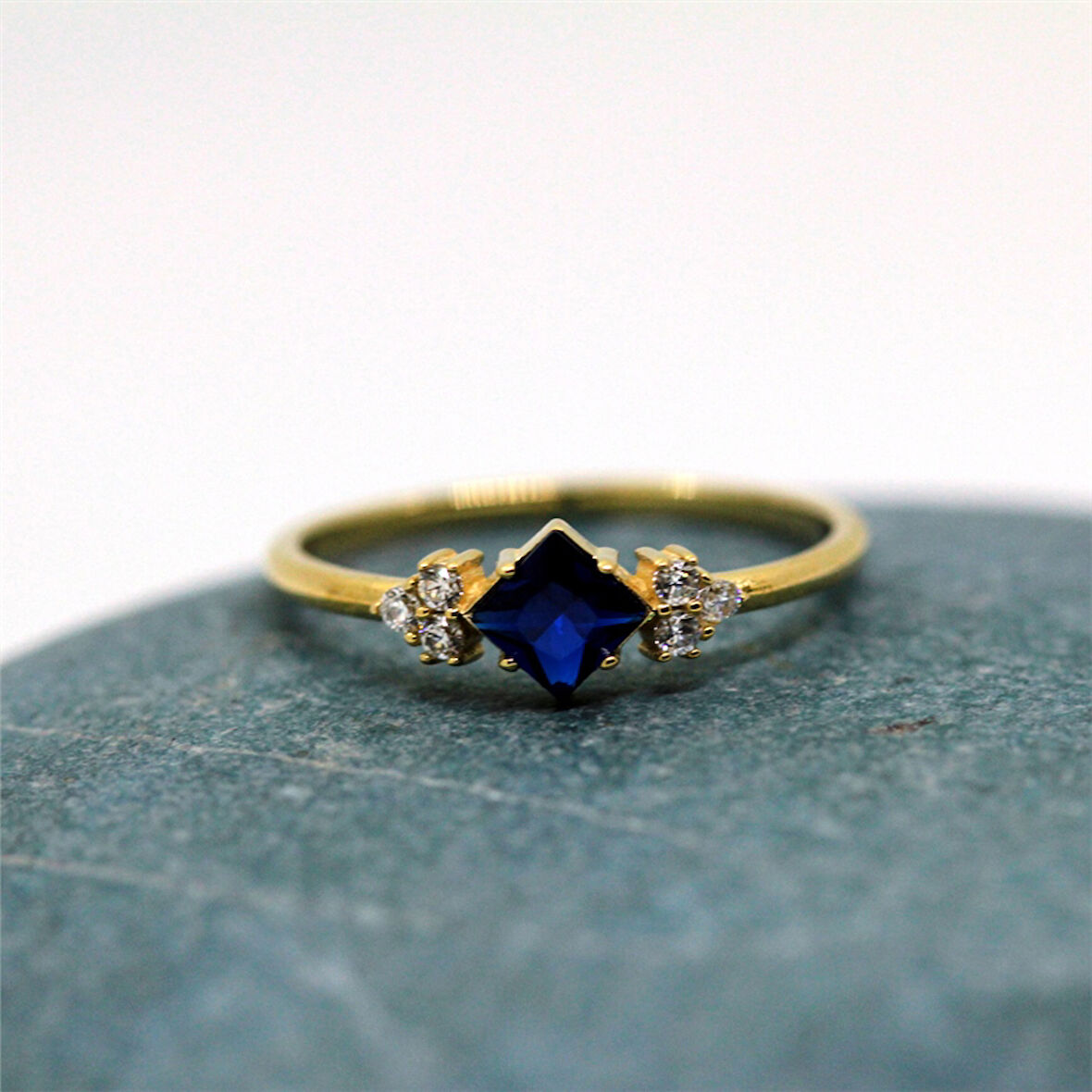 Gümüş Yüzük - Safir Carolin Alyans Yüzük - 0.40 Ct Nano Safir 925 Ayar Gümüş Evlilik Teklifi Yüzük