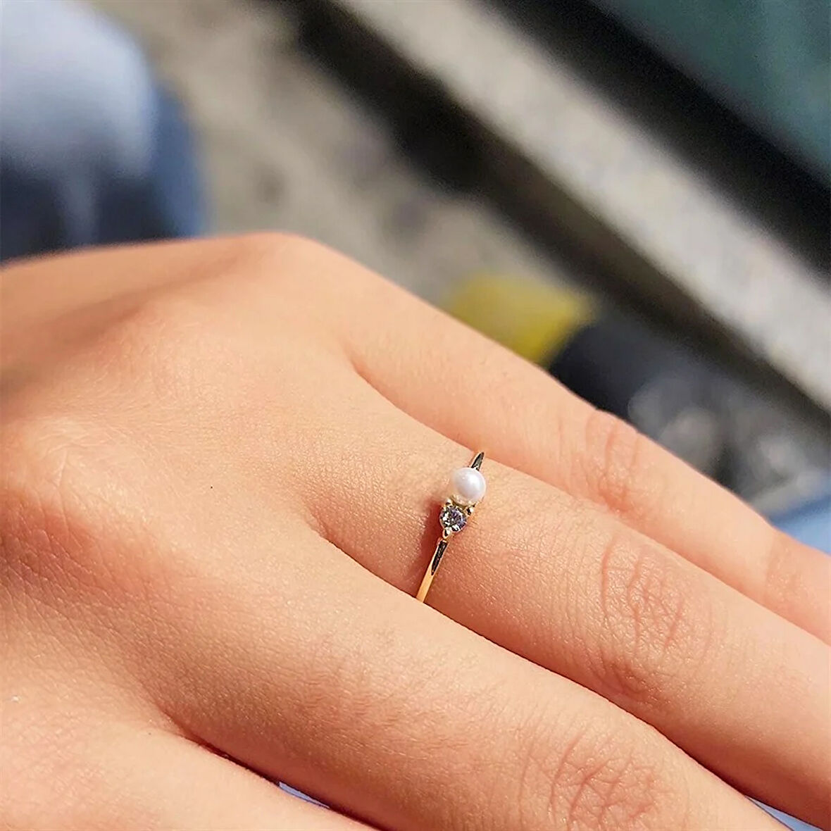 Beyaz İnci Minimal Pırlanta (Signity) Taşlı Hediye 925 Ayar Gümüş Yüzük-İncili Gümüş Tek Taş Yüzük